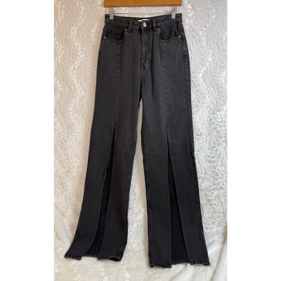 Pac Sun 90s Boyfriend High Rise Washed Black Denim Jeans Split Front Wide Leg 27 - Picture 2 of 15
